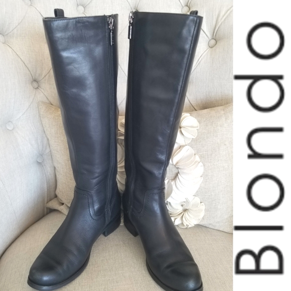 Blondo Black Tall Leather Riding Boot Side Zip Round Toe Block Heel Waterproof - Picture 2 of 16